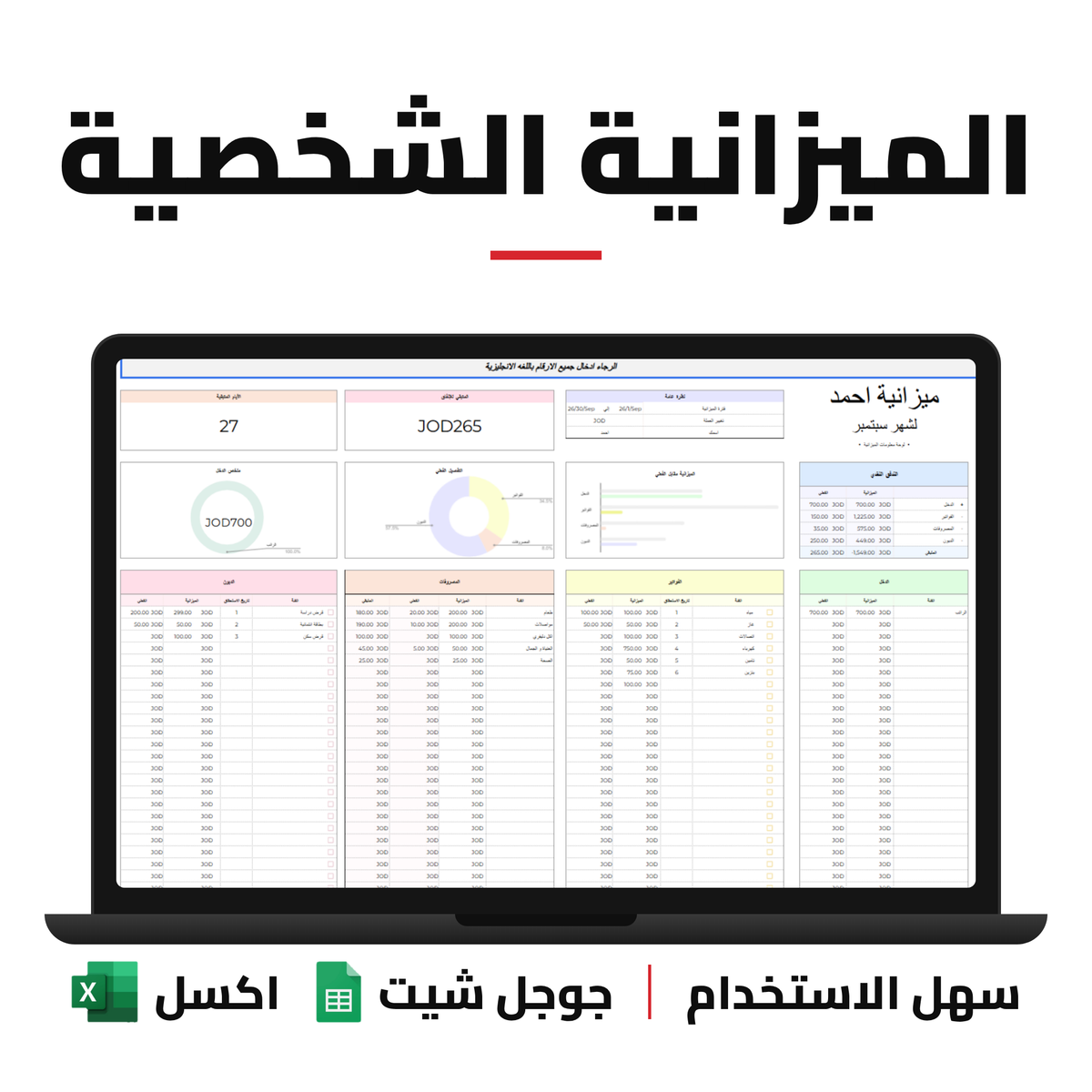 نموذج الميزانية الشخصية | تنظيم الراتب والمصاريف الشهرية | فورم الميزانية الشخصية