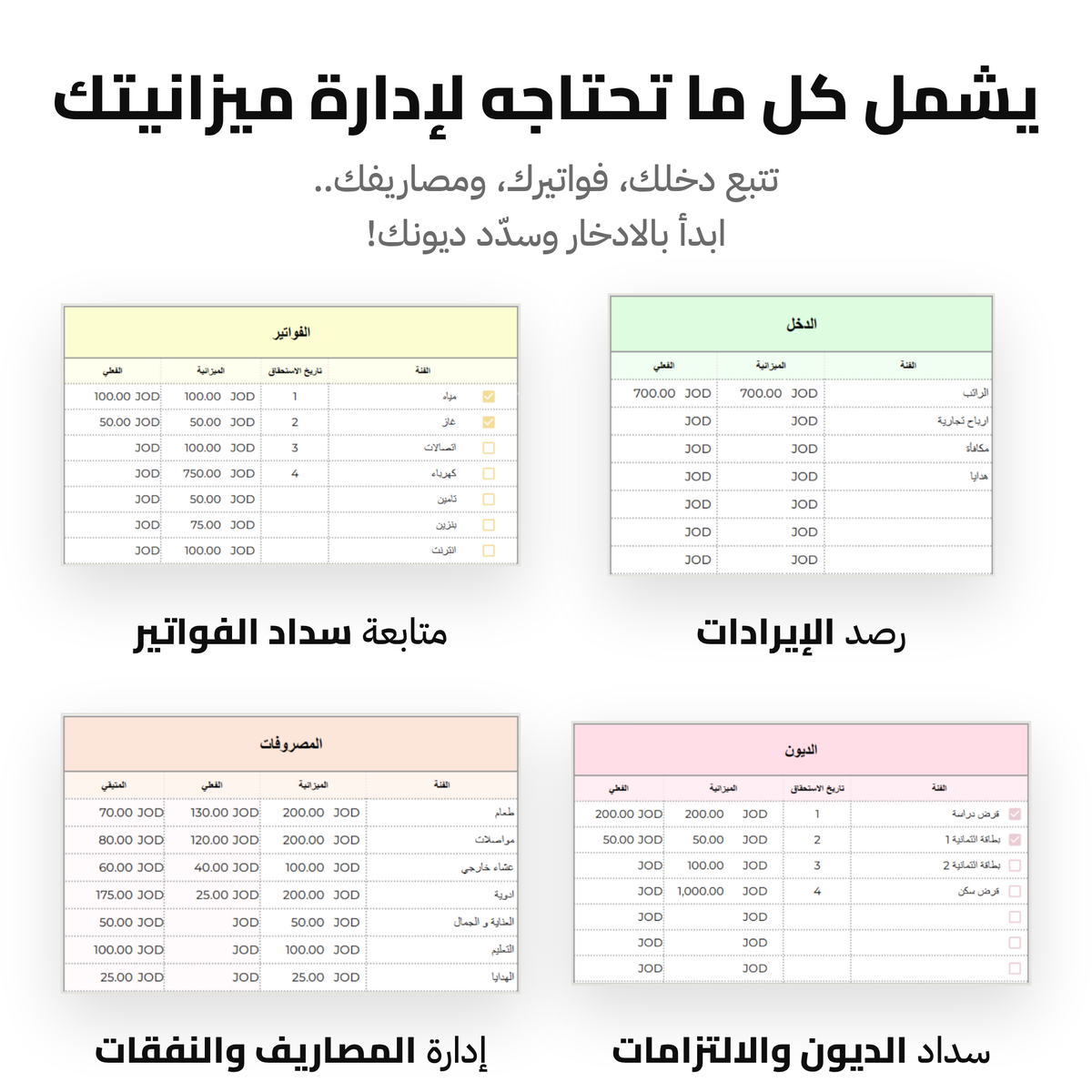 نموذج الميزانية الشخصية | تنظيم الراتب والمصاريف الشهرية | فورم الميزانية الشخصية