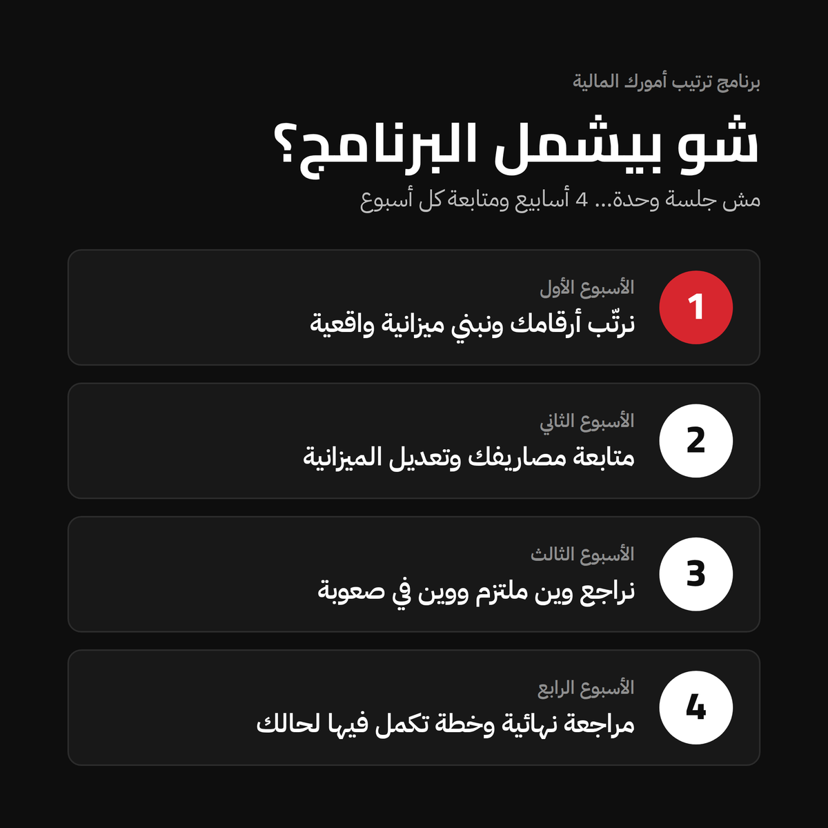 برنامج ترتيب أمورك المالية | 4 أسابيع